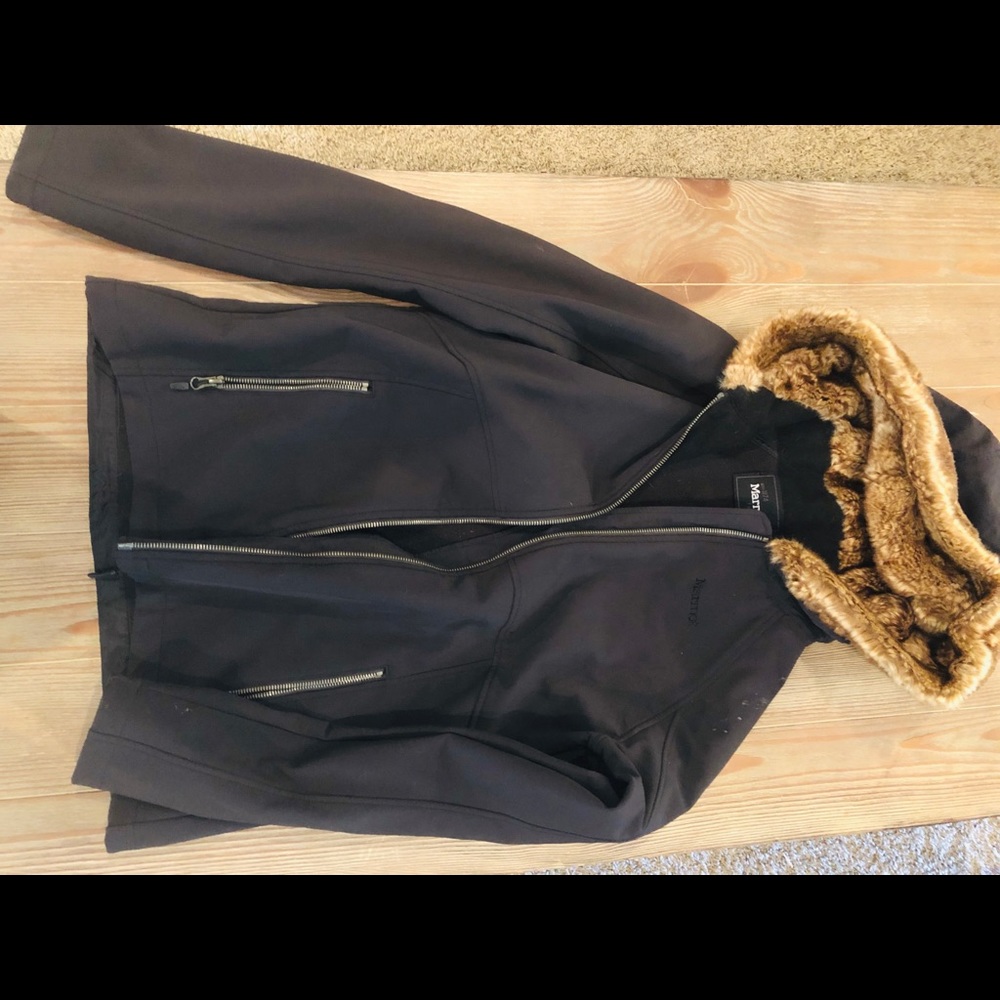 Marmot Black Utility Jacket with Brown Faux Fur Hood
